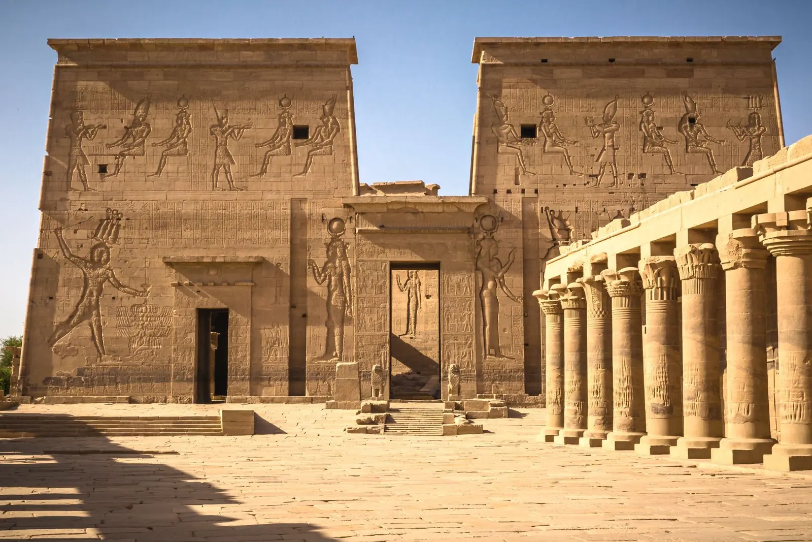 The first pylon and colonnade of Philae Temple