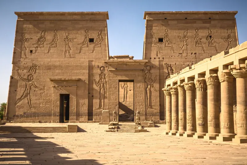 The first pylon and colonnade of Philae Temple