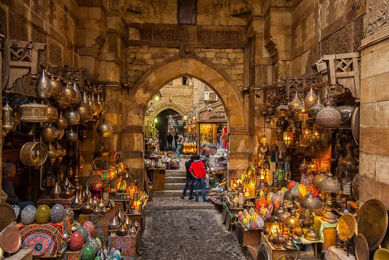 Lanterns and brassware in the Khan El Khalili bazaar