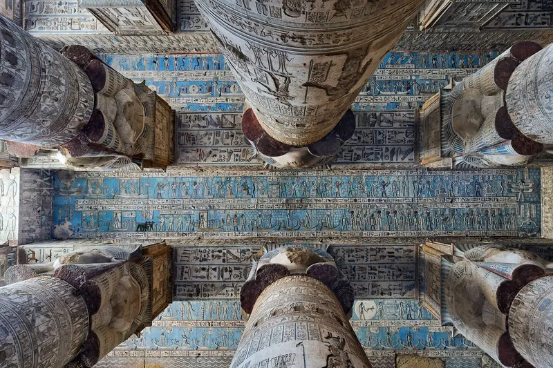The blue astronomical ceiling of the Temple of Dendera