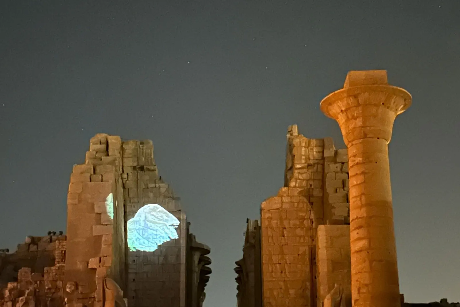 Light projections on the ruins of Karnak Temple