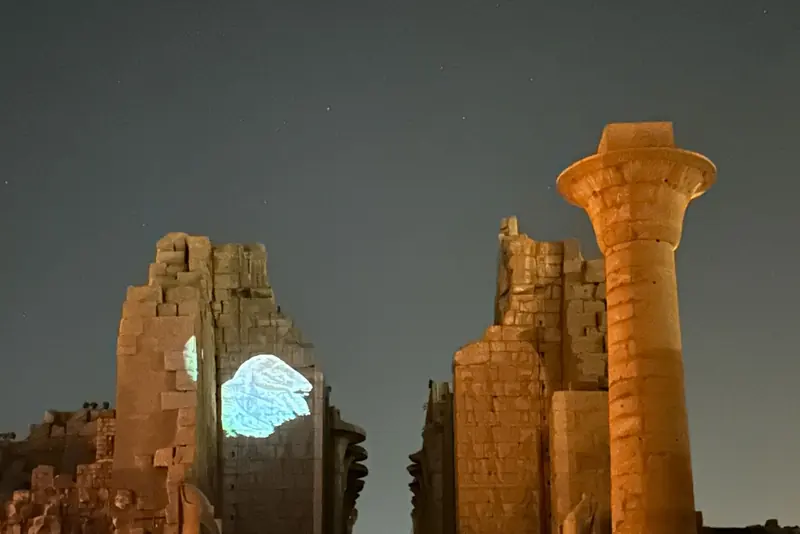 Light projections on the ruins of Karnak Temple