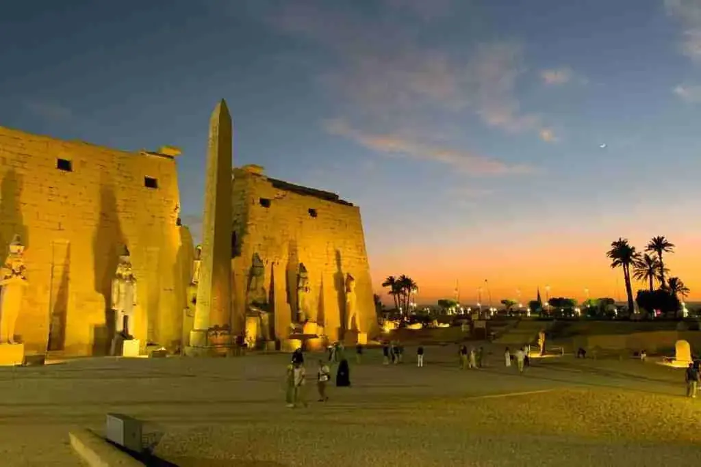 The entrance pylon of Luxor Temple in the evening light