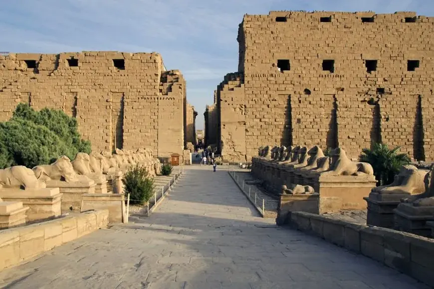 The first pylon and avenue of rams at Karnak