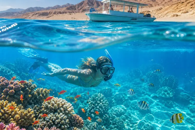 Snorkeling over a coral reef in the Red Sea
