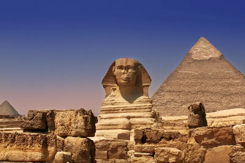 The Great Sphinx in front of the Pyramid of Khafre