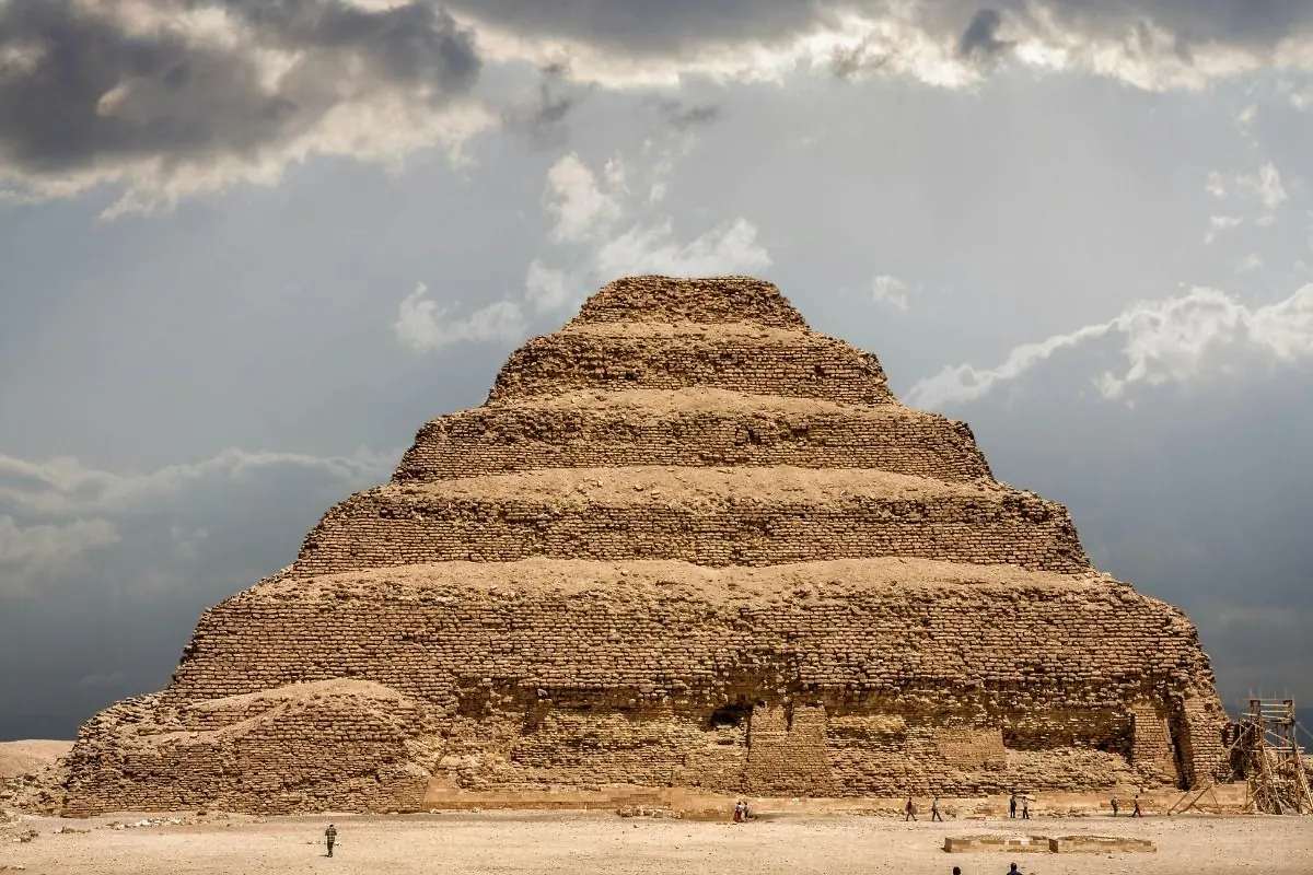 The Step Pyramid of Djoser under a cloudy sky